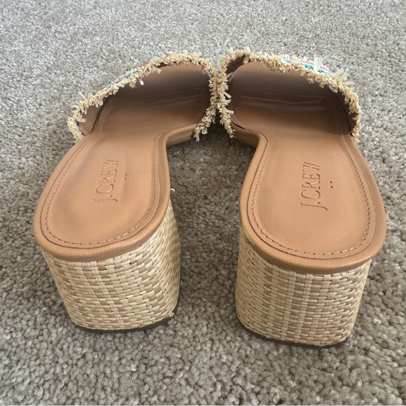 Heeled Sandals slip on woven multicolor raffia fringe size 10 - Picture 6 of 8